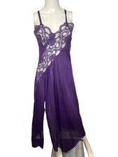 Vintage Nylon Fredericks of Hollywood Lace Nylon Purple Satin Small Nightgown