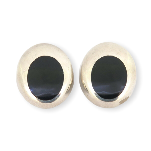 .Vintage Sterling Silver & Black Onyx Mexican Modern Style ClipOn Earrings 18.8g - 第 1/9 張圖片