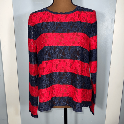 Victoria's Secret, Striped Sheer Floral Lace Long Sleeve Top, Women’s Large - Picture 4 of 10