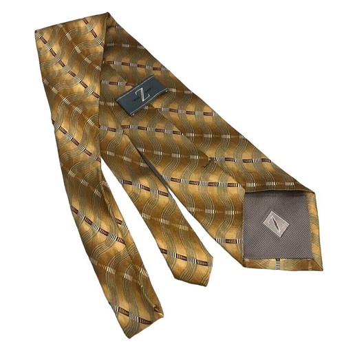 #1205 VTG Z INC BRASS BRASS COLOR WOVEN PRINT SILK NECKTIE 57X4 - Picture 3 of 4