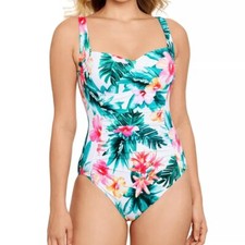 Swim Solutions Tummy-Control One-Piece Swimsuit Tropical Punch Size 12 16 NWT