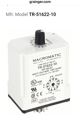 Macromatic Tr-51622-10 Time Delay Relay,120Vac/Dc,10A,Dpdt (loc-A-1)