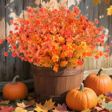 16 Bundles UV Resistant Orange Artificial Fall Flowers for Outdoor Decor