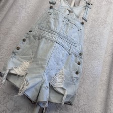 CARMAR Light Denim Overall Romper Heavy Distressed Adjustable Size S new w/Tags