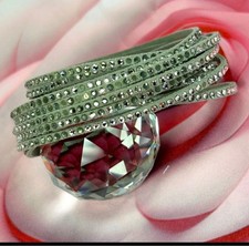 Swarovski Glittering Triple Bracelet Gray Suede with Clear Stones Used