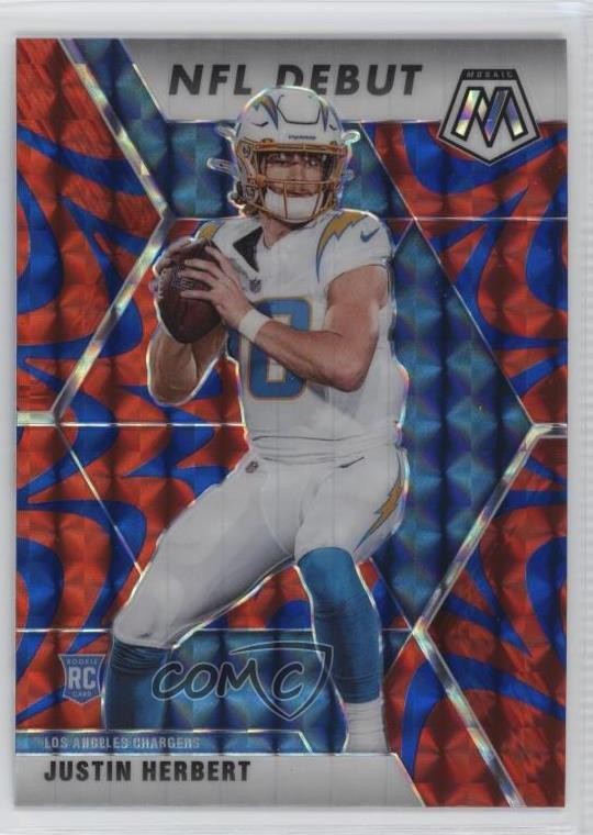 2020 Panini Mosaic NFL Debut Reactive Blue Prizm Justin Herbert Rookie RC fm0