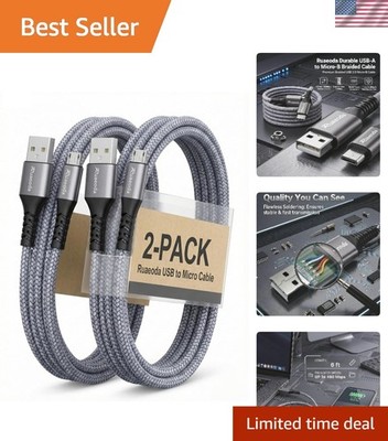 Pet-Proof 6ft Micro USB Cables - Durable Design with 2-Pack for Multiple Devices
