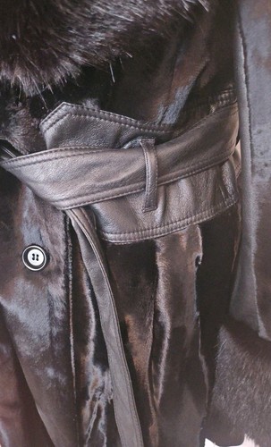 Vintage Karen Millen Black Faux Fur Coat With Leather Look Details Size 16 - Picture 4 of 7