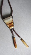 Vintage Bolo Tie Kordelkrawatte Sterling Silber Achat sign. J. A. HOULIHAN Agate