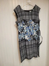 New York And Company Belted Black Blue Floral Dress Size 16