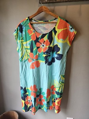 Soft Surroundings Floral 100% Cotton Midi Dress Large Dolman Sleeve Multicolor
