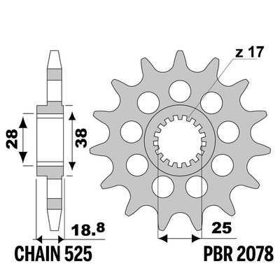 APRILIA RSV R 1000 2003-2003 vorne ritzel PBR Tonhöhe 525 17 Zähne