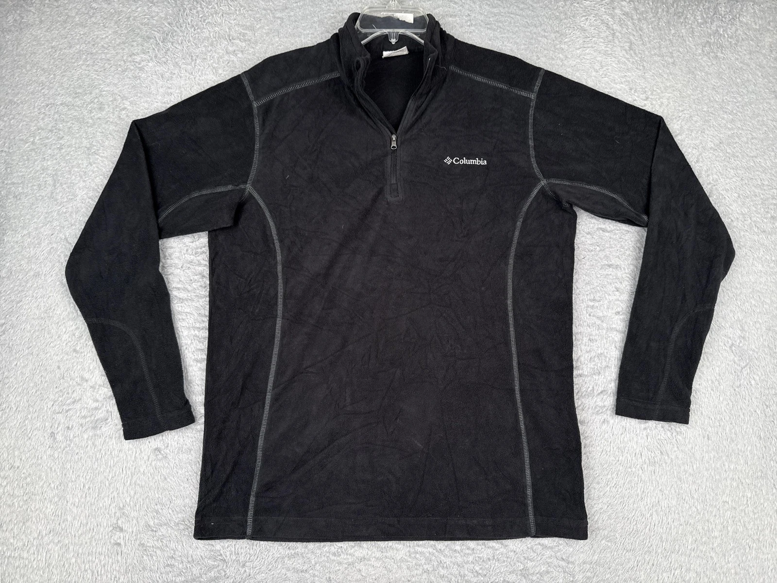 Columbia Fleece Jacket Mens Medium Black 1/4 Zip Pullover Outdoor Hiking Warm