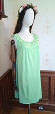 Vtg. 1960s Apple Green Lace Trim Mod Coquette Fairycore Babydoll Lingerie Gown