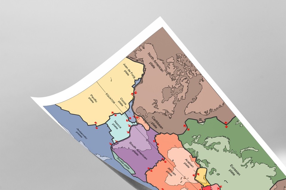 Earth Tectonic Plates World Map Continents Oceans Wall Poster Art Print ...