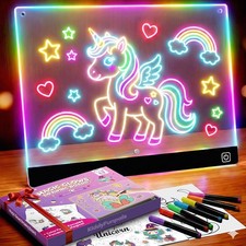 LED Drawing Board for Girls, Kids, 9.8"x7.9" 7 Colors DIY Doodle Glow Note Board