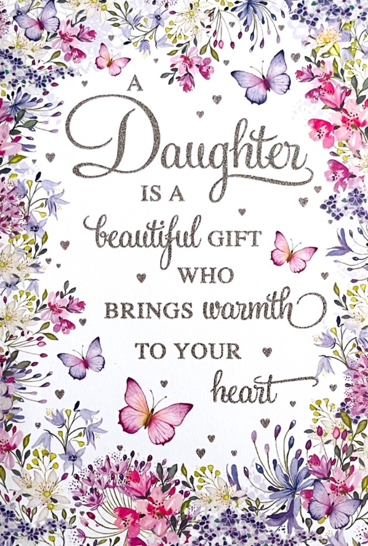 Lovely Daughter Birthday Card Flowers & Butterflies Art Glitter -  Pizazz Sentim