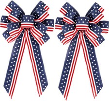 2 Pack 4th of July Decor Bow for Wreath,Red White Blue Stripe Stars Tree Topper