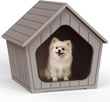 Dog House Outdoor Indoor Resin Weatherproof Puppy Kennel with Air Vents Grey