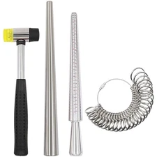 Ring Sizer Mandrel Measuring Tool Steel Ring Sizing Gauge Sizers Set Rubber J...