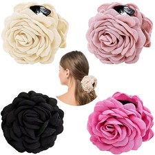 4 PCS Rose Flower Claw Clips Hawaiian Silk Hair Pin Non Slip Blooming