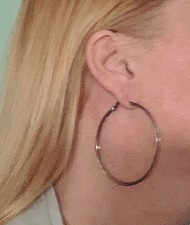 Vintage 70s Large Gunmetal Hoops Earings 2 1/2 inches in diameter Free Shipping