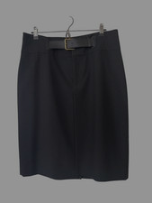 Ralph Lauren Black Stretch Skirt Faux Leather Buckle Pencil Skirt Sz 12