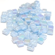 Iridescent Aqua Blue 8 mm Square Recycled Glass Mosaic Pieces - 50 tiles