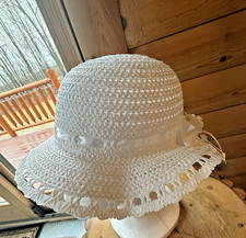 Infant Girls EASTER HAT DRESSUP TEAPARTY HAT WHITE W/Bow  Rose New With Tags