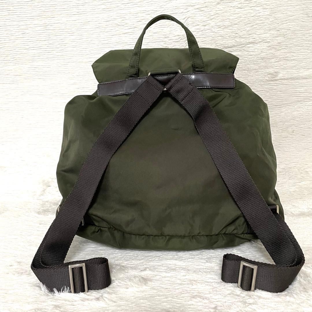 PRADA backpack triangular logo white tag nylon kh… - image 2