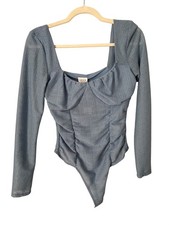 Le Lis Collection Bodysuit Size Small Textured Bustier Long Sleeve Trendy NEW