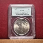 1925 PCGS MS63 Peace Dollar $1 - OGH - Old Green Holder - Cracked Case