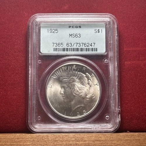 1925 PCGS MS63 Peace Dollar $1 - OGH - Old Green Holder - Cracked Case