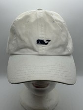 Vineyard Vines White With Blue Whale Logo Twill Leather Strapback Hat Cap READ