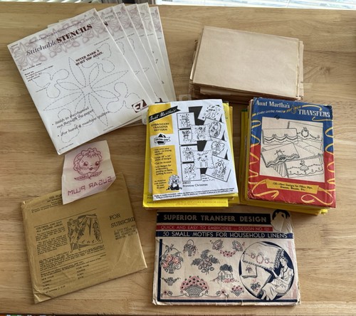 VTG Embroidery Transfer & Stencil Lot ~ Cut & Uncut