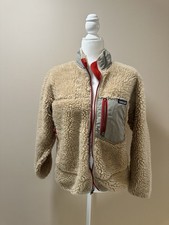 Vintage RARE Patagonia Deep Pile Fleece Zip Jacket Beige Big Kids Size Large USA