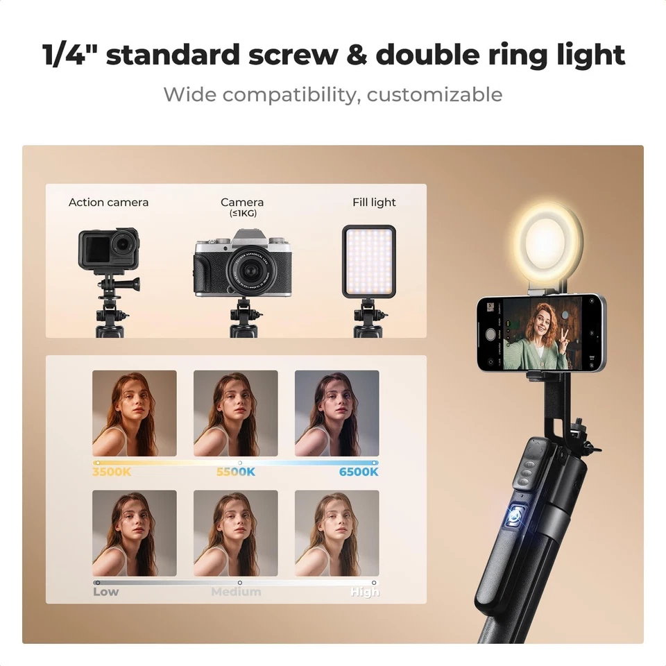 K&F CONCEPT 71" Face Tracking Tripod for iPhone Auto Face Tracking Selfie Stick - Image 4 of 4