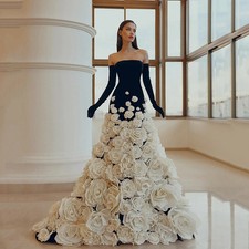Formal Mermaid Prom Dresses Strapless 3D Flower Celebrity Night Gown Plus Size