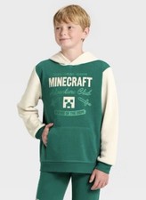 Boys' Minecraft Creeper Colorblock Fleece Hooded Sweatshirt Dark Green Size XXL