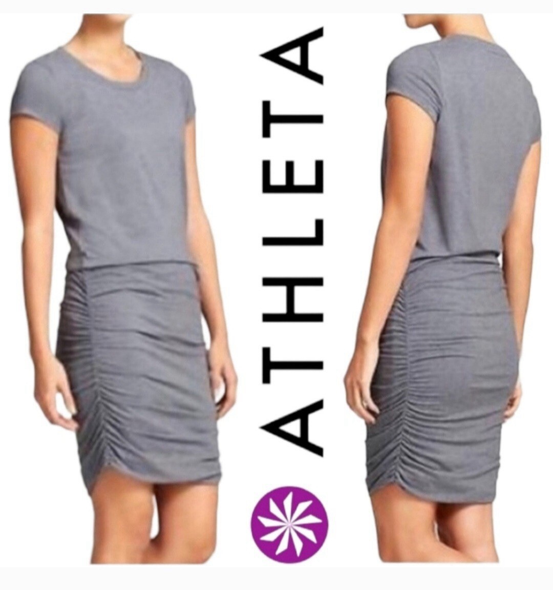 Athleta Topanga Gray Ruched Side T Shirt Dress Athleisure Casual Size S