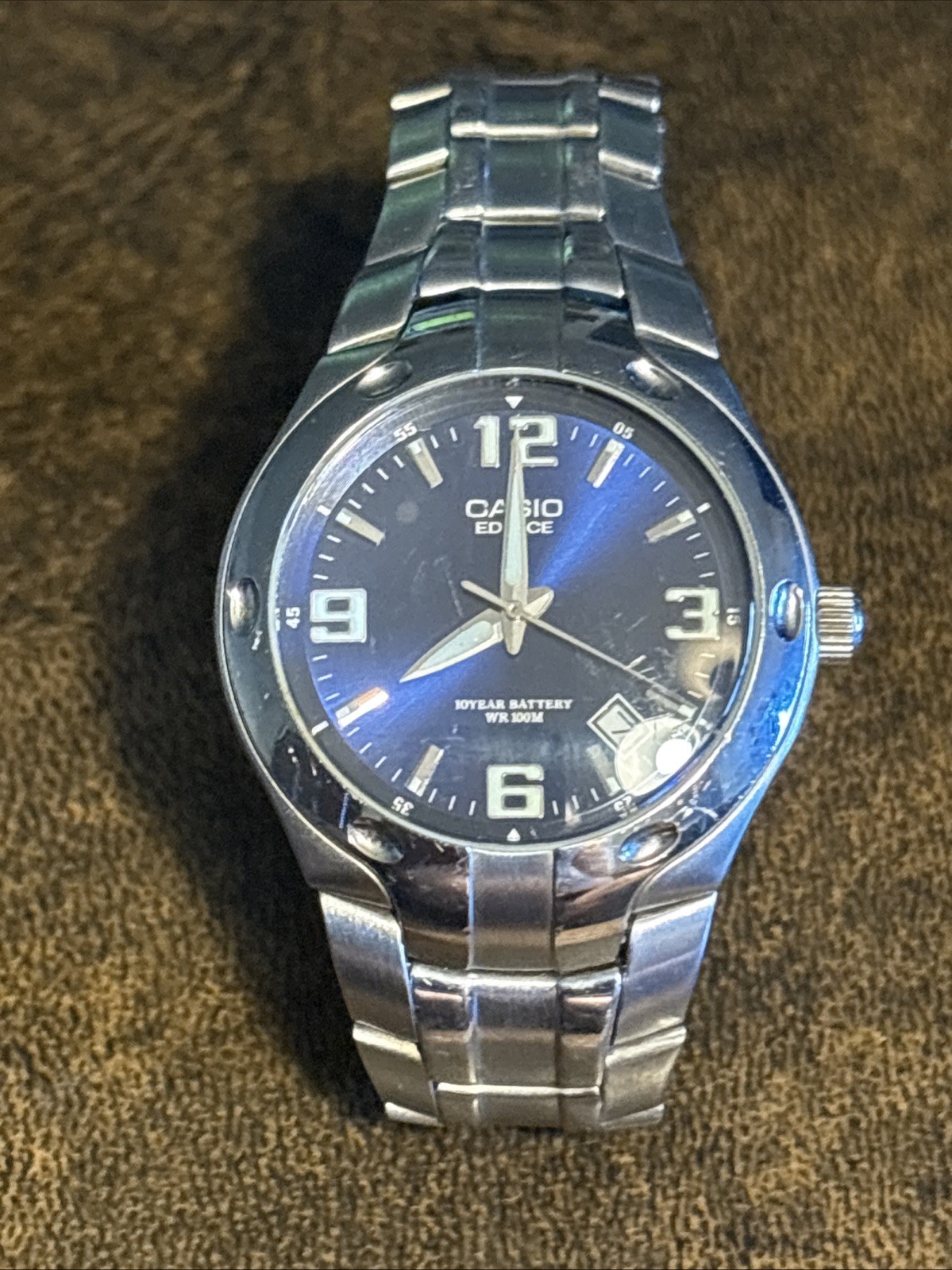 Casio Edifice EF-106 Silver Blue Analog Quartz Watch for Men 100m Water Resistant 37mm