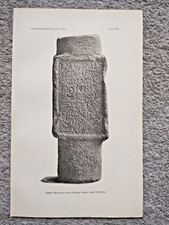 Roman Milestone from Cindle Dykes, Vindolanda, Hexham - Antique Print - 1885