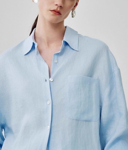 100% Leinen Weiß Damen Hemd Locker Freizeit Langarm Shirt Neu Knopfleiste Oberteile - Bild 9 von 24