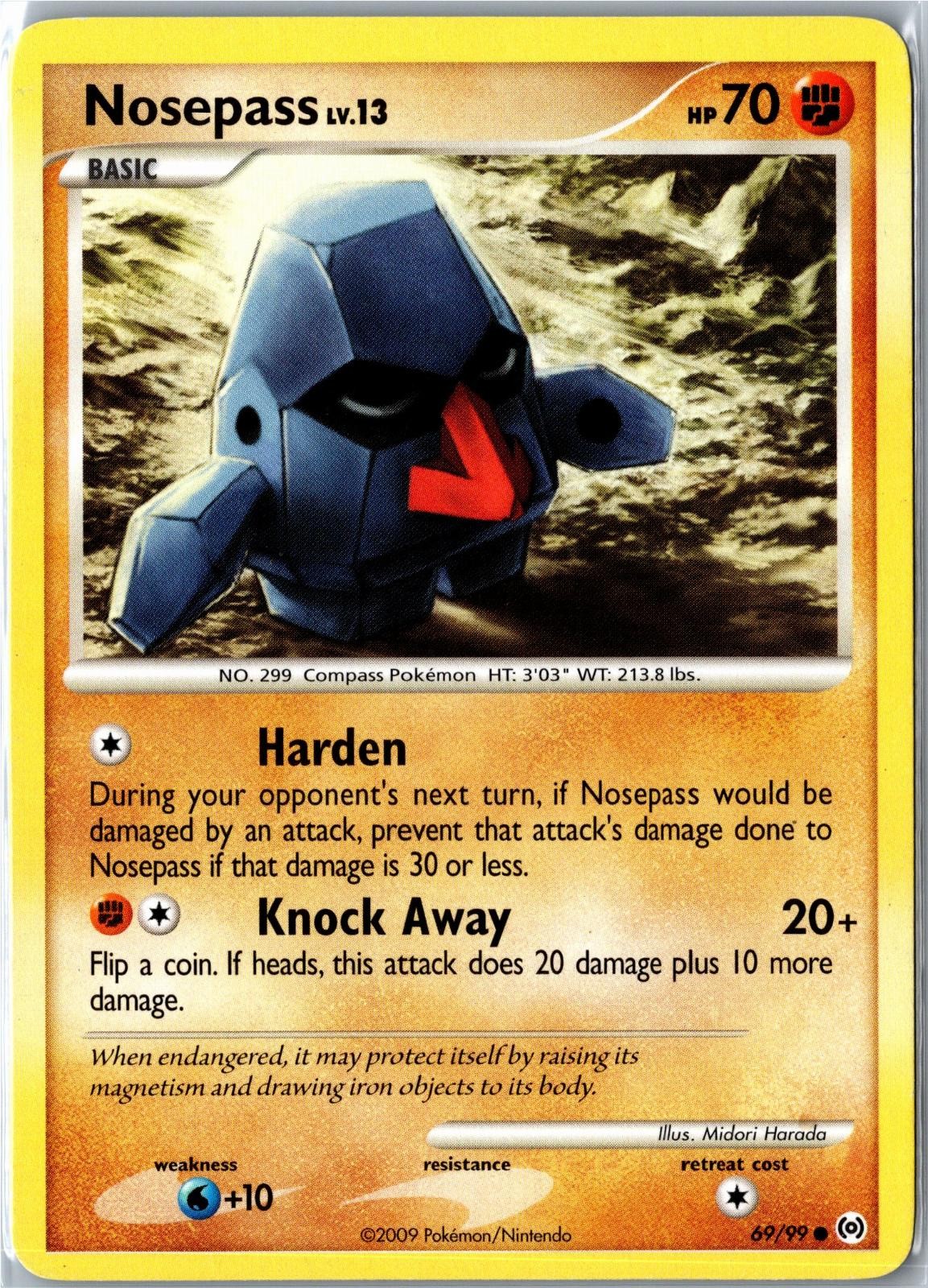 Pokemon Card - Nosepass 69/99 Arceus 2009 Common Moderately Played