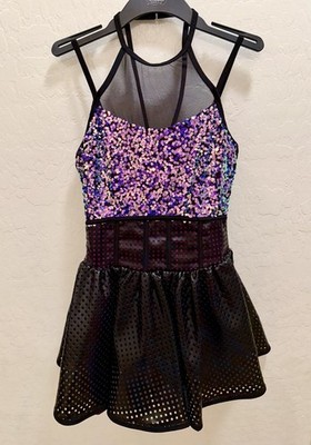 Revolution Dance Costume Purple Sequin Black Dress Strappy Back Size MA