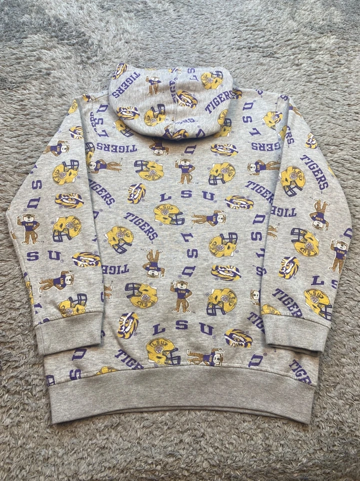 LSU Tigers Hoodie Boys XL Gray Fleece AOP Team Athletics Pullover Sweatshirt Y2K - Image 2 of 4