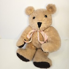 Vintage Jointed Teddy Bear Brown Mohair 18" Tall Pink Ribbon Felt Pads Moveable