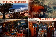 La Perla Restaurant Playa del Ingles Gran Canaria vintage postcard d334