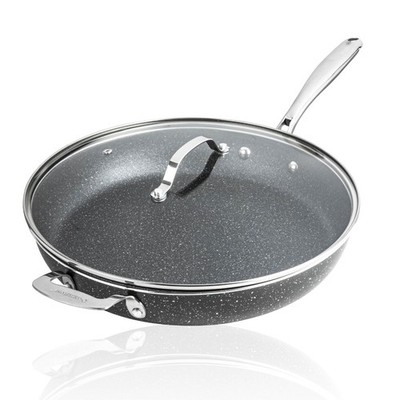 Granitestone 14 Inch Large Frying Pan with Lid, Ceramic Non 14 Inch, Black 