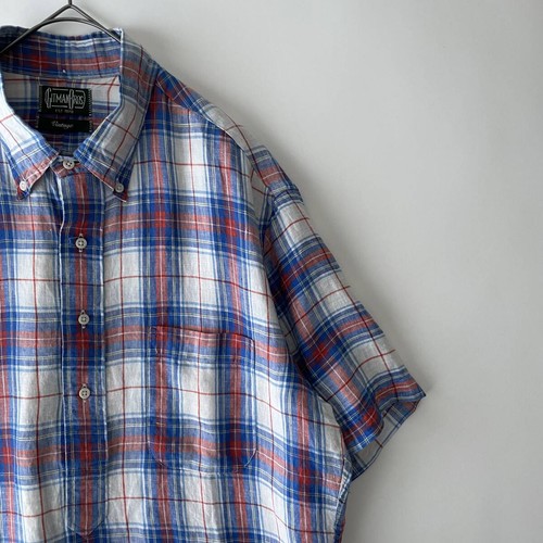 GITMAN VINTAGE L Linen 100% Pullover BD Shirt Check Relaxed Fit Large - Picture 2 of 10